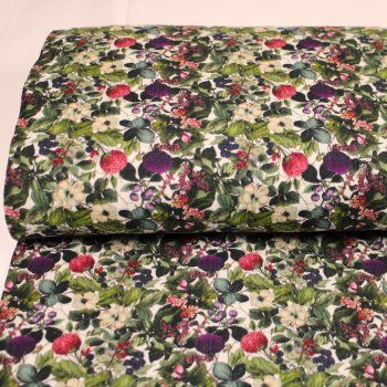 Musselin Double Gauze "Sommergarten Romance" natur/grün